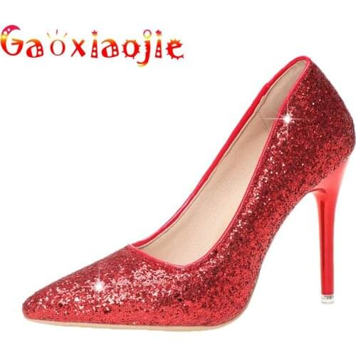 Gaoxiaojie 2021 Fashion Star Event Wear Women Shiny Sequins Elegant Pumps Sexy Pointed 10CM Wedding Party Bride High Heel Shoes