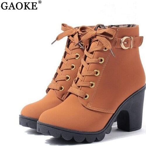 2020 New Autumn Winter Women Boots High Quality Solid Lace-up European Ladies shoes PU Leather Fashion Boots Free Shipping