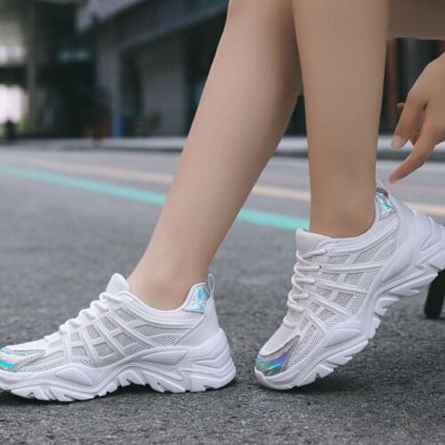 Women Sneakers Lace Up Mesh Breathable Sneakers Women 2021 Fashion Summer Flat Casual Platform Shoes Female Platform Y