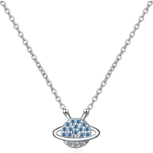 Simple 925 Sterling Silver Micro Zircon Blue Planet Necklace For Women choker collares