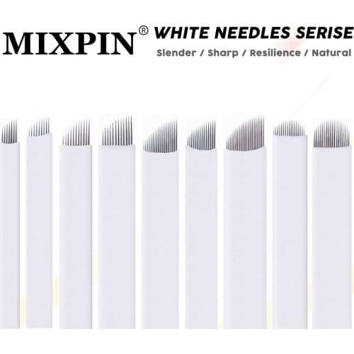 100pcs/lots White needle serise 7/9/11/12/14 Needles Permanent Makeup Blades Manual Eyebrow Tattoo Needles Blade