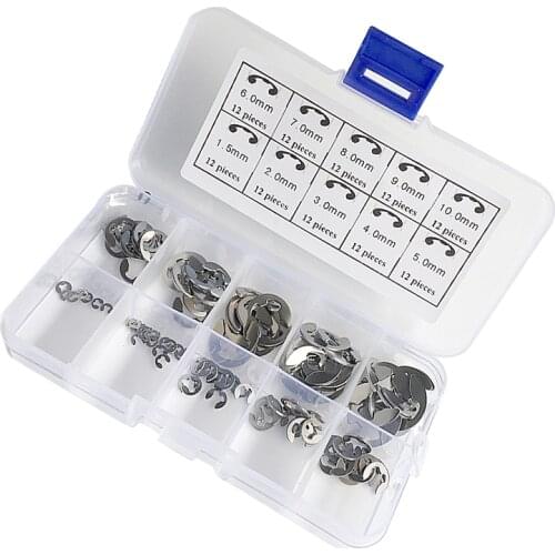 120pcs/box Wholesale M1.5~m10 304 Stainless Steel E Clip Washer Assortment Kit Circlip Retaining Ring For Shaft Fastener