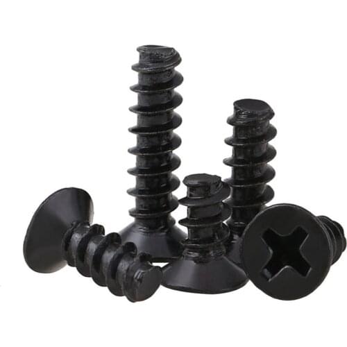 200Pcs M1.4 M1.7 M2 M2.3 M2.6 M3 Black Flat Head Phillips Self Tapping Screws Countersunk Head Screw Flat Tail