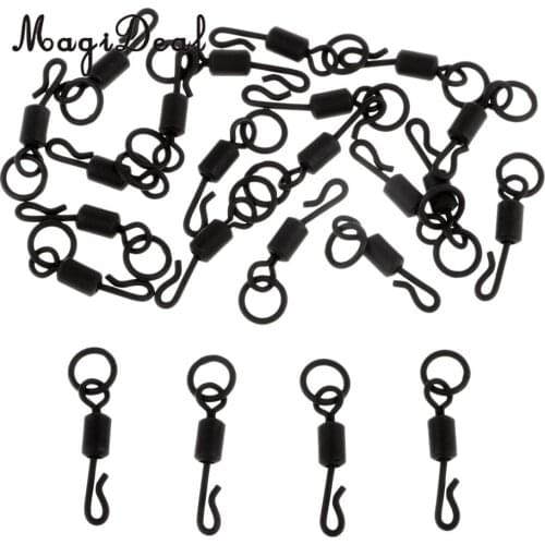 25pcs Matte Black Carp Fishing Swivels Long Body Quick Change Swivels with Ring