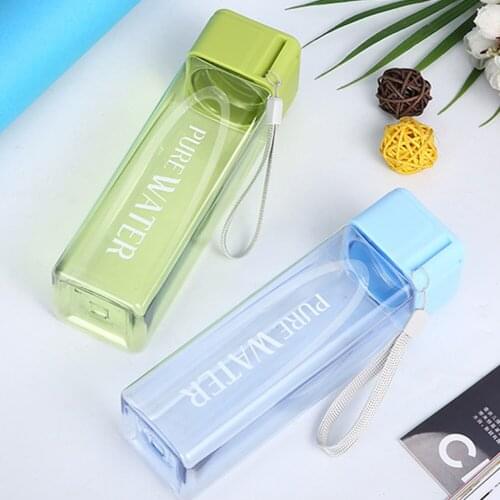 480ml Portable Square Water Cup Anti-fall Plastic Cup Simple Sports Bottle for Outdoor Hiking Cycling Juice Cup for Home Office