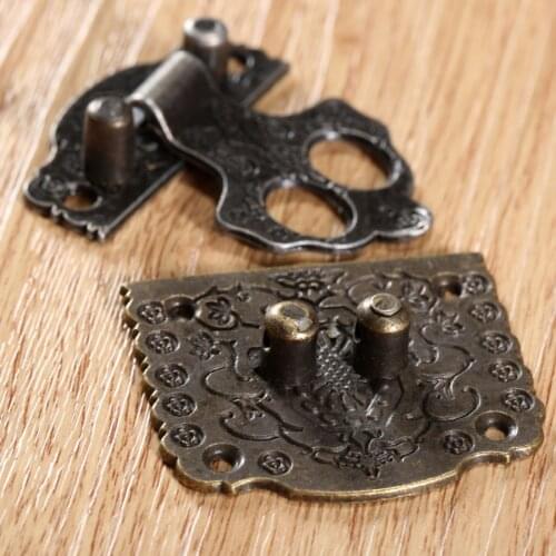 Antique Bronze 53x41mm Iron Lock Decorative Latch Hasps Hook Wooden Jewelry Box Padlock With Screws 1pc