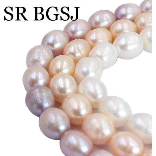 Free Shipping 10-11mm Wholesale Olivary Rice Freeform Natural Freshwater Necklace DIY Pearl Beads Strand 14"