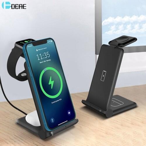 3 in 1 Foldable Qi Wireless Charger Fast Charging Stand For iPhone 12 11 XS XR X 8 Samsung S21 S20 For Apple Watch Airpods Pro