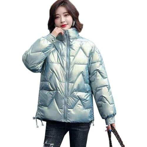 Glossy Winter Down Cotton Padded Jacket For Women 2021 New Thick Zipper Short Jackets Female Parkas Overcoat Mujer Coats 3XL