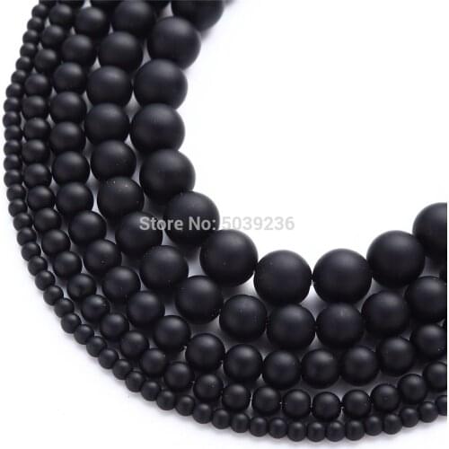 Bulk Wholesale Dull Polished Matte Black Glass Beads Natural Stone Loose Beads for Jewelry Making 4 6 8 10 12mm