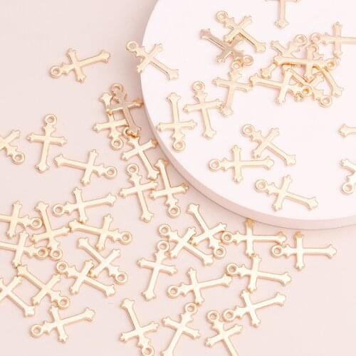 30pcs Simple Style Beads Cross Pendants Charms for DIY Making Necklaces Gold Color Jewelry Handmade Finding 17x11mm