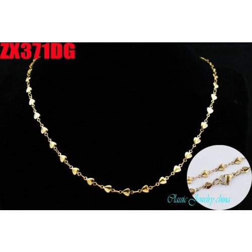 Golden color 4.3mm 316L stainless steel necklace embossing heart-shaped solid chain fashion chains 20pcs ZX371DG