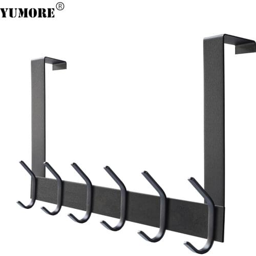 YUMORE Stainless Steel Black Door Hook Heavy Duty Door Hanger For Coat Robe Hat Towel Bathroom Kitchen Hooks With 6 Hooks