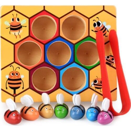 Children Montessori Early Education Beehive Game Industrious Little Bees Kids Wooden Toys Childhood Color Cognitive toys