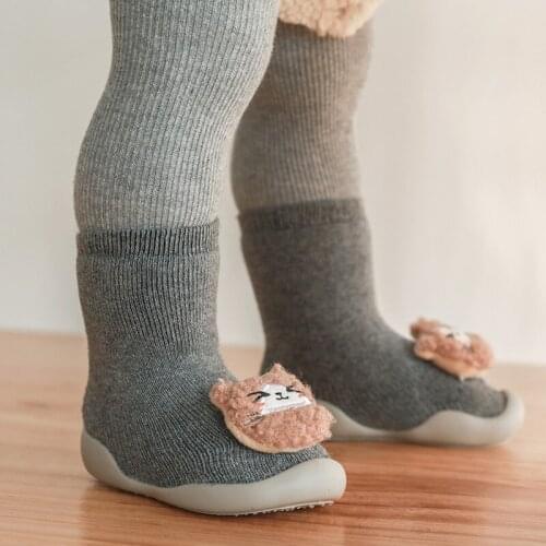 Baby Anti Slip Rubber Soles Floor Socks Shoes Newborn Infant Girls Boys Spring Winter Cotton Terry Thick Long First Walker Shoes