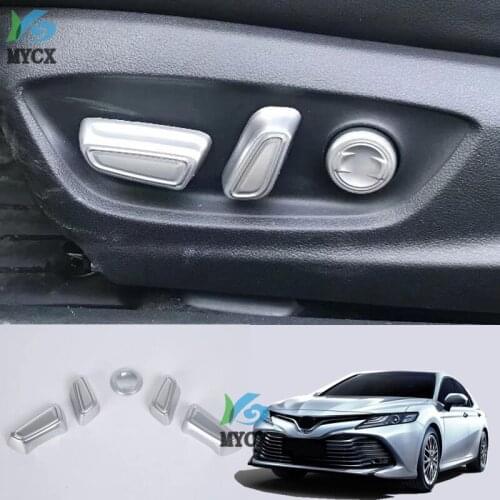 For Toyota Camry XV70 2018 2019 car ABS Chrome/Carbon fiber seat adjustment knob button switch trim hoods part 5pcs
