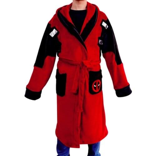 Movie Deadpool Bathrobe Unisex Winter Warm Flannel Hooded Pajamas Halloween Deadpool Cosplay Costume Sleepwear Robe C100M103