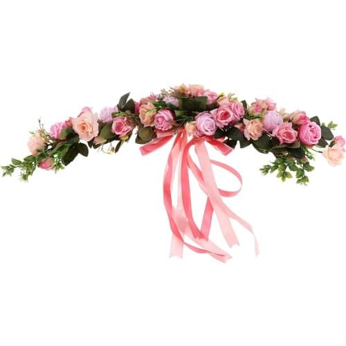 Rustic Artificial Rose Door Wreath Trim Silk Leaves Flower Garland Wedding Venue Decor