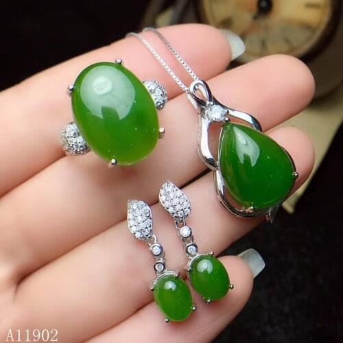 KJJEAXCMY boutique jewels 925 sterling silver inlaid natural gem jasper female necklace chain earrings ring support detection