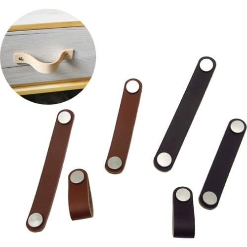 Leather Knobs Handles for Kitchen Cupboard Door Pulls Black Brown Furniture for Cabinets and Drawers Handle Wardrobe Dresser