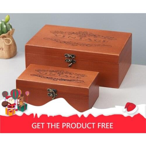 Creative Zakka retro wooden storage box office desk jewelry cosmetic finishing box lock flap wooden box storage box organizer