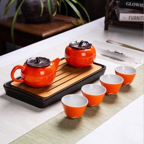 Creative Persimmon Tea Set Chinese Tea Set Tea Pot Tea Can and Cups for Business Gift Present