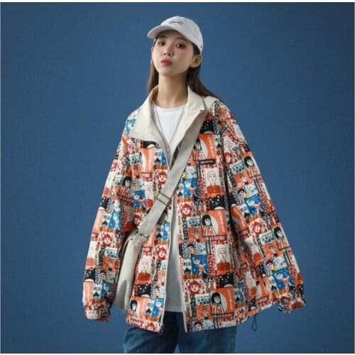 Reversible Jacket 2021 New Female Spring And Autumn Full Print Coat Girls Loose Top Trend Commuting leisure Hot