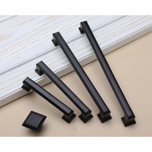 Square black handle European American style cabinet wardrobe door handle Modern simple matt black small handle