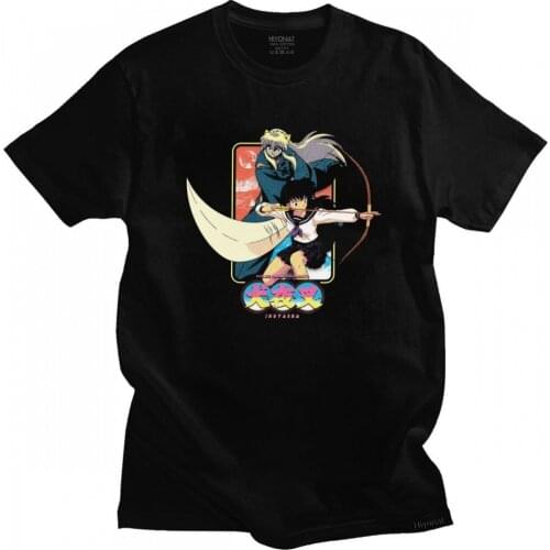 Fashion Male Vintage Inuyasha Shirt Kagome T-Shirt Short Sleeves Cotton Lord Sesshomaru Tshirt Anime Dog Demon Tee Graphic Tops