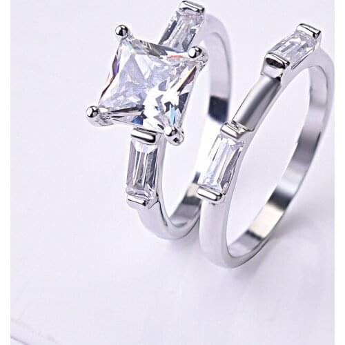 Fashion S925 Ring Sets Inlay Square Zircon Luxury Statement Bride Wedding Engagement Fine Jewelry For Women Valentines Day Gift