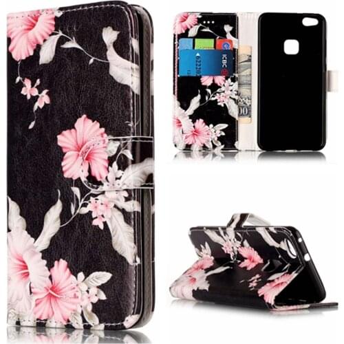 Go2linK Fashion Marble Pattern PU Leather Flip Stand Wallet Card Slots Phone Case for Huawei P10 Lite TPU Back Cover