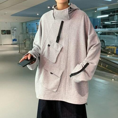 2021 Mens Pure Color Multi-pocket Sweatshirts Fashion Trend Hoodies Male Long-sleeved Pullover Oversized Coats Plus Size M-5XL