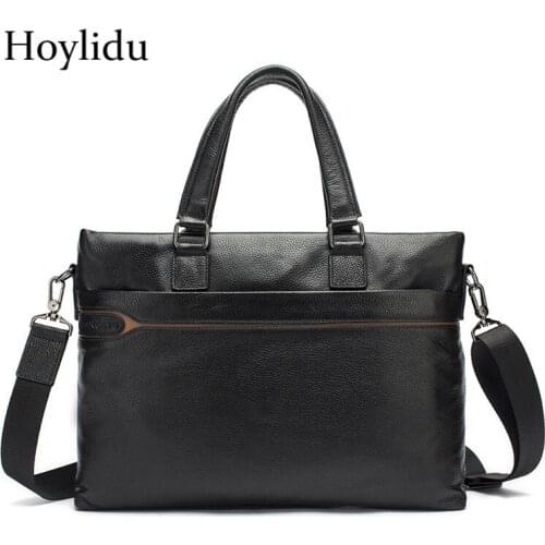Genuine Leather Mens Business Briefcase American Fashion Handbags Large Capacity Travel Laptop Messenger Bags Male Shoulder Bag
