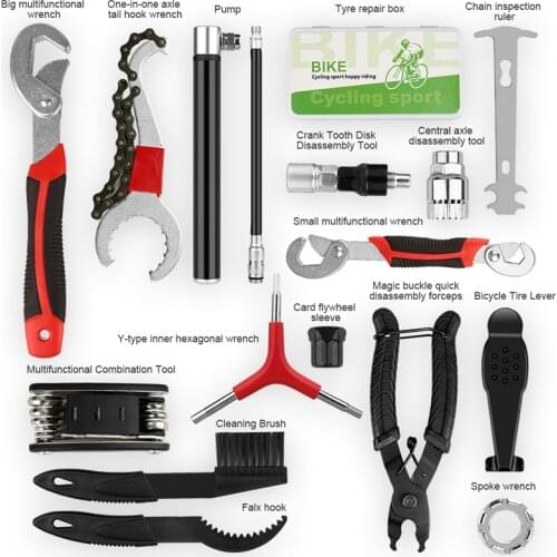 MTB Bike Repair Tools Kits Bag Hex Wrench Bicycle Pump Bracket Freewheel Crank Puller Remover Multi Tool Set Bike Accessories