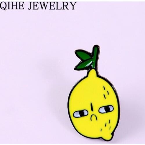 Unhappy Yellow Lemon Enamel Pin Cartoon Fruit Metal Badge Backpack Clothes Lapel Pins Button Fashion Jewelry Gift for Women Men