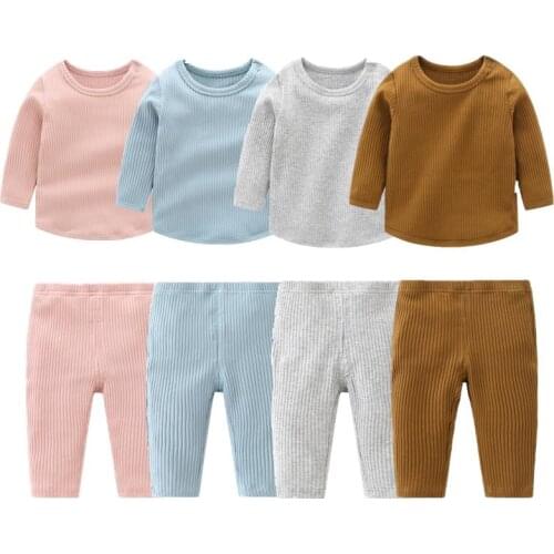 Newborn Clothing Baby Sets Spring 2020 Home Wear Baby Girl Cotton Pure Color 2pcs Baby Pajamas Baby Boys Outfit Infant Costume