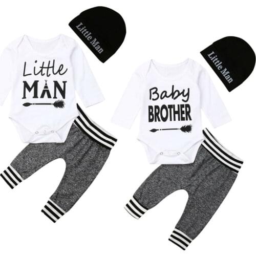 Newborn Baby Boy Clothes Long Sleeve Bodysuit Tops+Leggings Pants+Hat 3Pcs Cotton Outfit Little Man Letter Print 0-18M