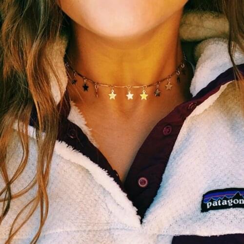 Popular Fashion Five-pointed Star Choker Metal Sequin Chain Necklace for Women Gold Plated Necklace Charm