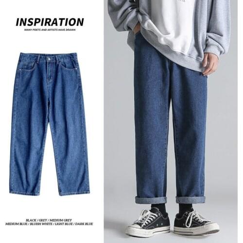 Hip Hop Korean Straight Jeans For Men 2020 Solid Color Mens Vintage Denim Pants Streetwear Man Casual Jean Pants Trousers