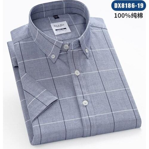 Short Sleeve Slim Fit Shirt Men Summer Shirts Pure Cotton Oxford Striped Shirt Plaid Shirt New Casual Mens Button Up Shirt