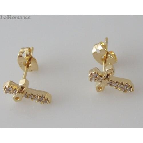 Foromance /JESUS CROSS 0.39*0.28" YELLOW GOLD COLOR GP TWO STYLES WITH MICRO STONE INSERTED STUD EARRING