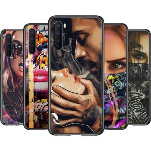 Soft TPU Sexy Sleeve Tattoo Girl Silicone Cover For OnePlus Nord CE 2 N100 N10 9 9R 8T 8 7T 7 6T 6 5T Pro Black Phone Case
