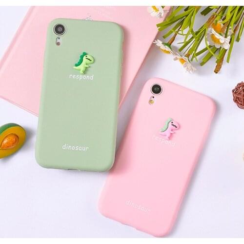 Cute 3D Model Phone Case For iPhone 11 Pro XS Max XR X 8 7 6 6S Plus 11 Dinosaur Soft TPU Candy Color Back Cover Couple