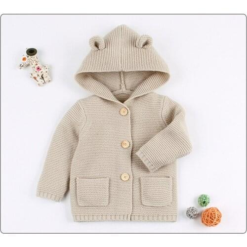 Newborn Baby Knitted Jacket Ear Hooded Baby Sweater For Girls Boys Infant Toddler Coat Cardigan For Kid Outerwear Clothes 0-2Y