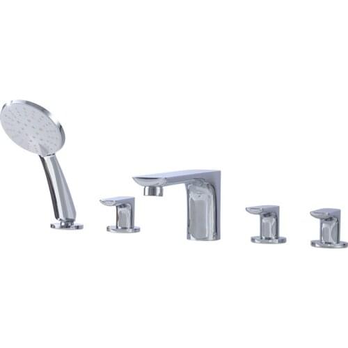 Top Quality Brass Bathtub Faucet set Chrome plated 5 Holes 3 Handles Bathroom Bathtub shower set Large water flow bathtub Tap