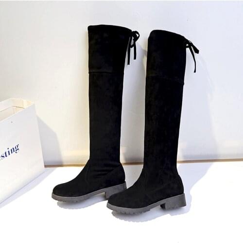 Womens Winter Boots Fashion Full Matching Stretch Fabric Over-the-knee High-top Shoes Square Mid-heel Womens Boots Size 35-41