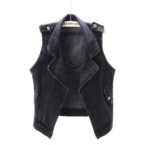 Black Denim Vest Women Short Waistcoat Jeans Whitney Wang Loose Sleeveless Vintage Female Cropped Denim Jacket Plus Size HOWDFEO