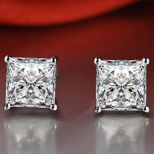 14K Au585 White Gold Women Stud Earrings Moissanite Diamonds 2 Carat Princess Square Wedding Party Engagement Anniversary