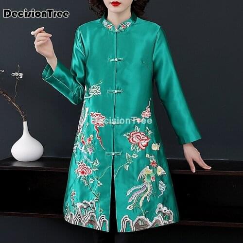 2021 vintage elegant phoenix embroidery cheongsam women satin dress qipao robe vestidos oriental dress evening party gown
