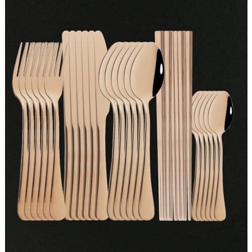 30Pcs Rose Gold Dinnerware Set Stainless Steel Cutlery Set Chopsticks Knife Fork Spoon Kitchen Silverware Set Tableware Supply